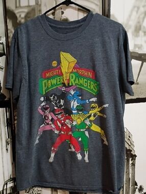 Mighty Morphin Power Rangers Men'raphic Tee Gray + Size L Short Sleeve Crew Neck